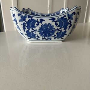 Blue and White Floral Ceramic Bowl